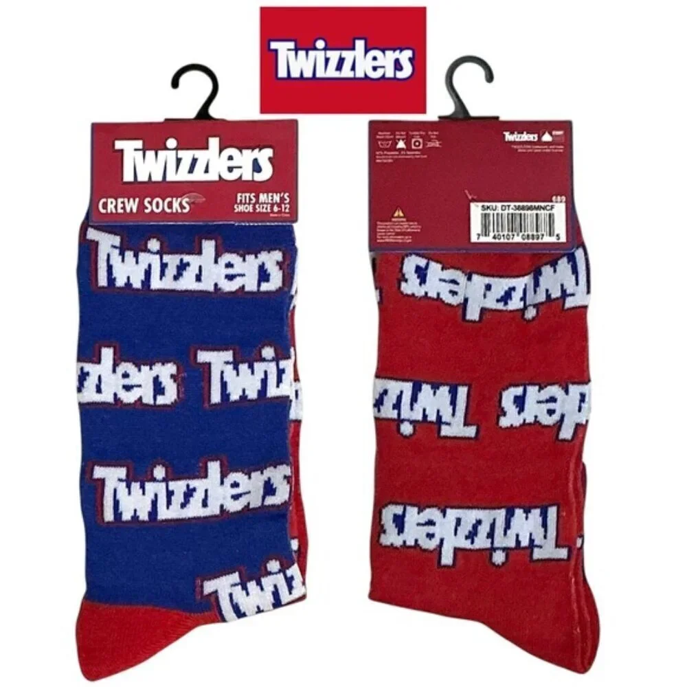 Twizzlers Crew Socks Novelty Funny Red White Blue Unisex Men OS 6-12